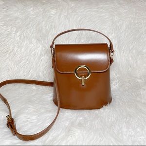 Verona Rich brown top handle bucket crossbody bag